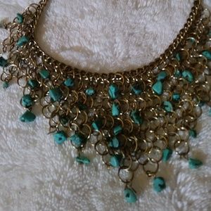 Beautiful Gold Tone Necklace w/ Turquoise Nuggets